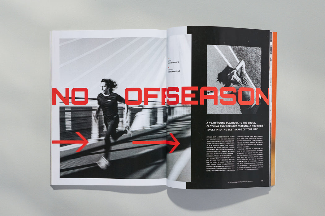spread featuring a man running and the words, "no off-season"
