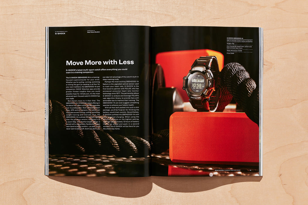 spread from gear patrol magazine issue twenty with photo of watch with corresponding story