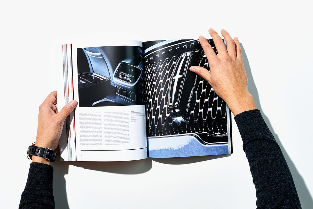 Gear Patrol Magazine, Issue Eight - Open to Spread showing zoomed-in grille on a Lincoln car