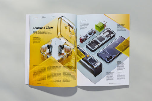 magazine spread from gear patrol magazine showing a collection of clear gadgets