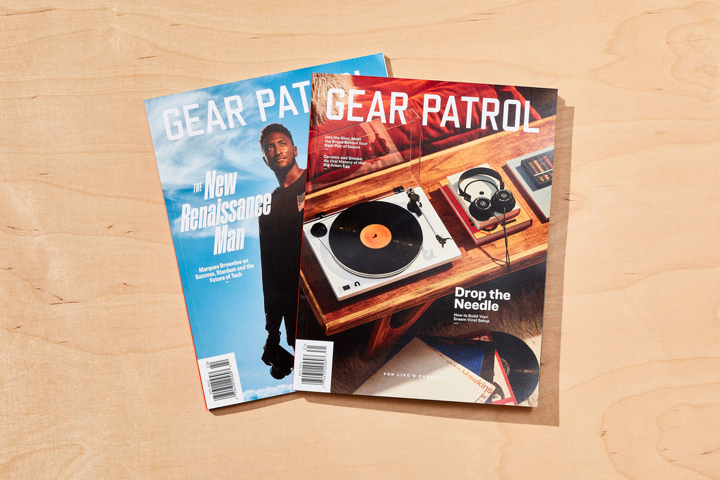 two copies of gear patrol magazine laying side by side