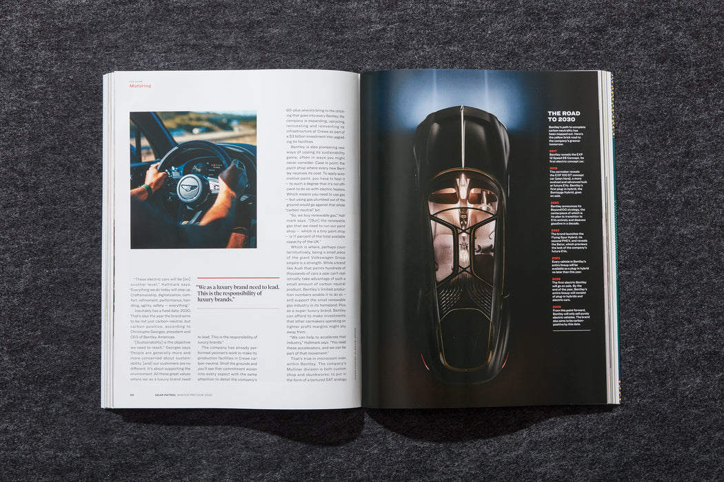 spread from gear patrol magazine issue nineteen with photos of a car