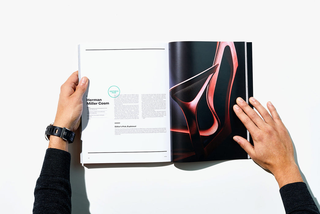 Gear Patrol Magazine, Issue Eight - Open to Spread showing a red Herman Miller Cosm chair