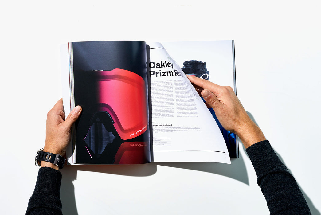 Gear Patrol Magazine, Issue Eight - Open to Spread showing red Oakley Prizm sunglasses